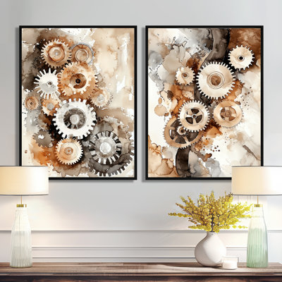 Gears and Cogs of Innovation I - Art mural inspirant, ensemble de 2 décorations murales inspirantes modernes