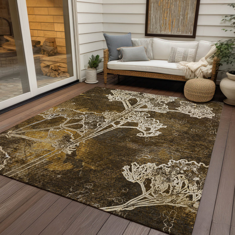 Machine Washable Indoor/Outdoor Brenden ACN2239 Floral Rug, Rectangle 5' x 7'6"