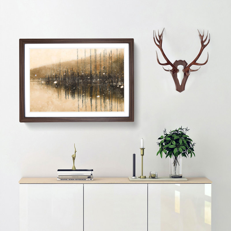 Winter in Cuejdel Lake in Romania - Picture Frame Painting Print, 40cm H x 60cm W x 2cm D, Walnut Framed