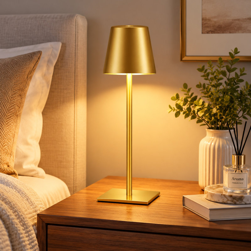 Gold Rechargeable Cordless Table Lamp with Touch Control and 3 Color Modes
