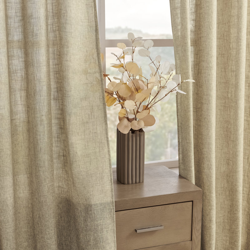 Carthamus Polyester Linen Textured Light Filtering Semi-Sheer Grommet Curtain Pair, Grayish White Linen, 42" W x 63" L