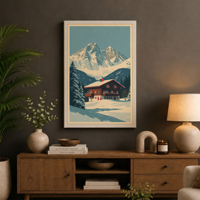 Alpine Chalet in Snow Vintage - Wrapped Canvas