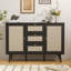 Buffet en rotin avec tiroirs, buffet Boho avec tablette réglable, armoire de rangement moderne Mid-Century pour salon, vestibule, cuisine, noir-1324271172