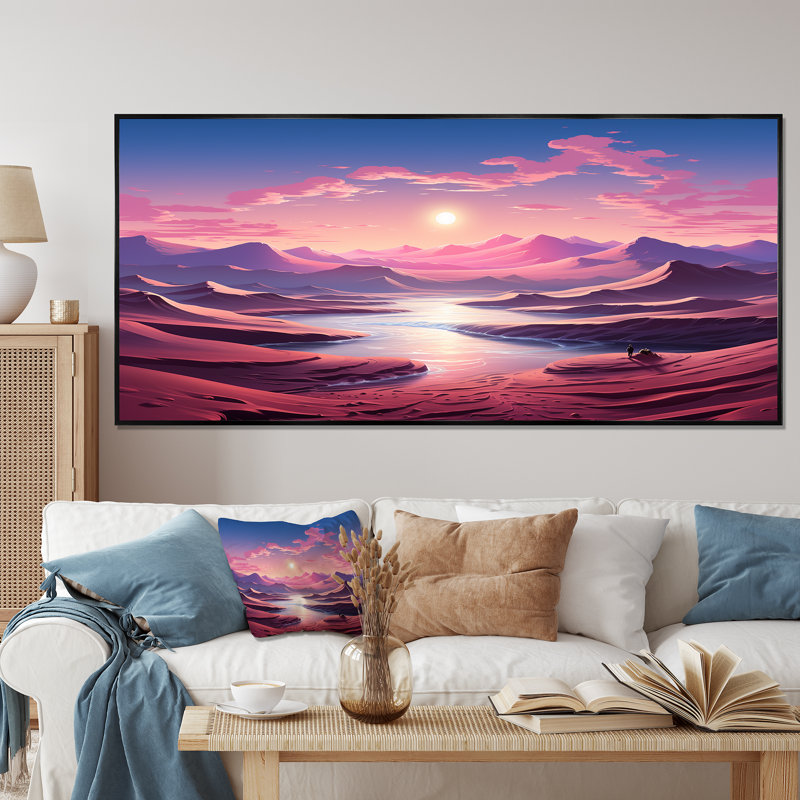 «Space Desert Dreamscape Roseat Sky I», art mural paysages spatiaux, Cadre flottant noir, H 28 po x l 60 po x P 1,5 po
