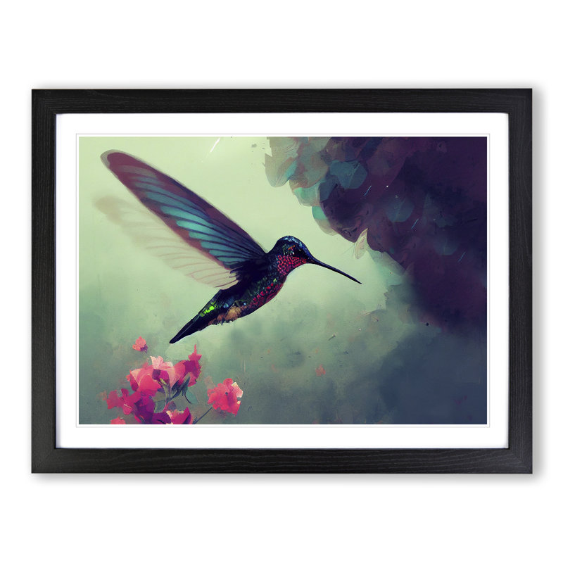 Hummingbird Vol.2 Abstract - Single Picture Frame Painting, 46cm H x 64cm W x 2cm D, Black