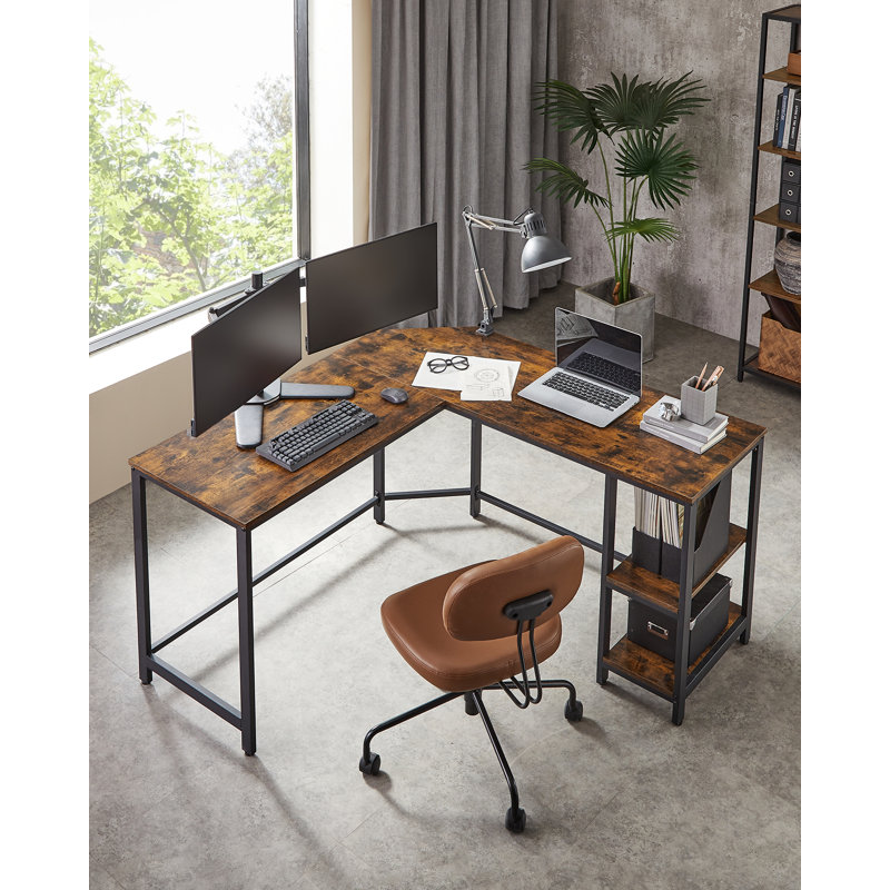 Enprise 54.3'' L-Shaped Metal Base Writing Desk, Rustic Brown