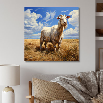 Cute Goat In Country Field II - Goat Animal Metal Wall Art