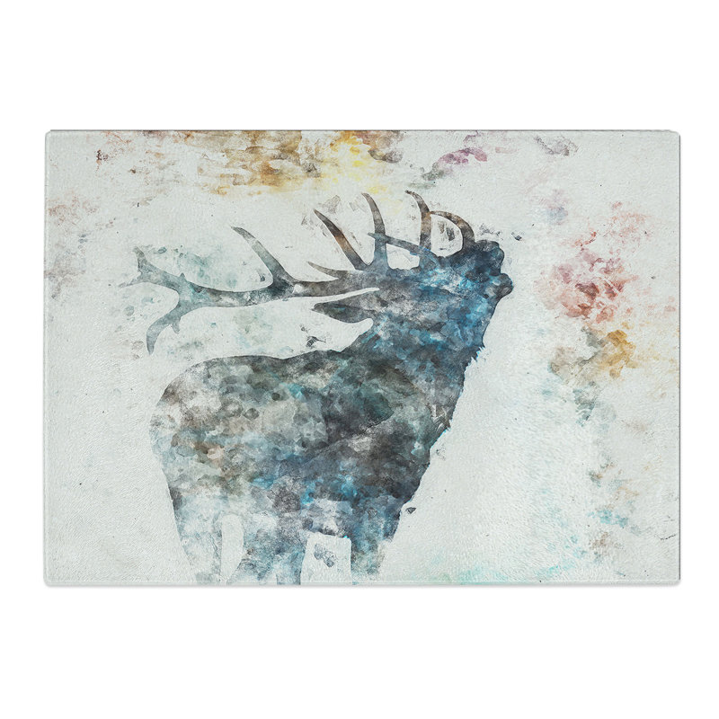 Tempered Glass a Deer Stag Silhouette Watercolour Chopping Board, 20 cm x 28.5 cm
