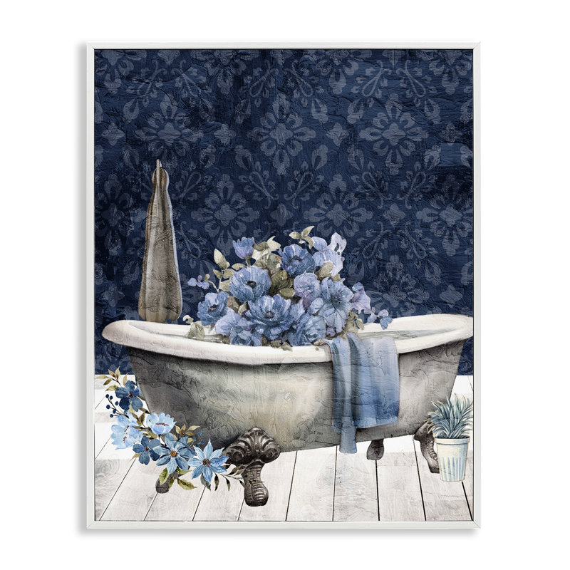 Giclée encadrée de baignoire bleue, par Kim Allen, H 30 po x l 24 po, Estampe numérique encadrée blanc bord de mer