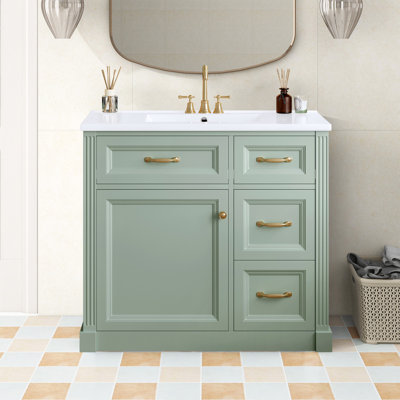 36" Bathroom Vanity With Ceramic Sink,Modern Storage Vanity For Bathroom Organization