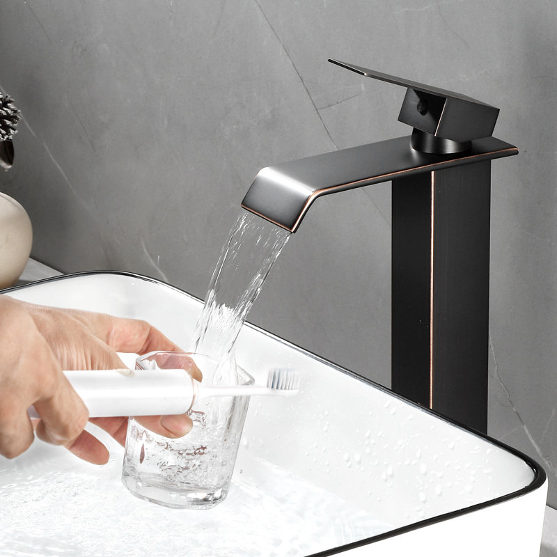 Waterfall Bathroom Vessel Faucet With Pop-Up Drain Single Hole Bathroom Vessel Sink Faucets Stainless Steel Single Handle Tall Bathroom Vanity Basin Taps