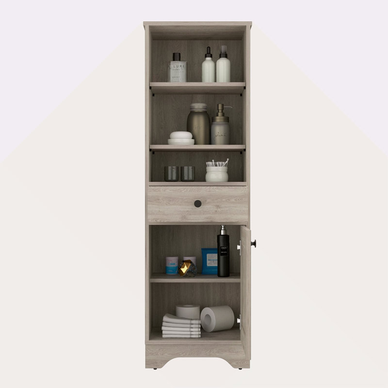 Armoire à linge, deux tablettes intérieures, deux tablettes ouvertes, Gris