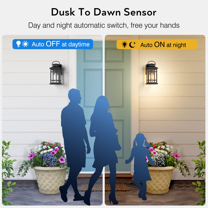 Anti-Rust Black Outdoor Wall Lights, Dusk to Dawn Outdoor Lighting with Tempered Sleed Glass