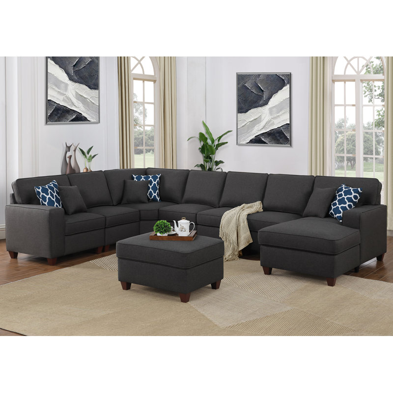 Canapé modulaire Jean, Mélange de lin gris foncé