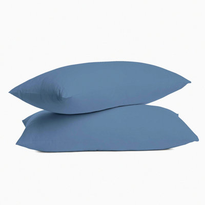 Cool Breeze Cotton Pillowcase Set - 2 Pack Blue Percale Cooling Pillow Cover, Soft Breathable Fabric, Standard Size Pillow Cases