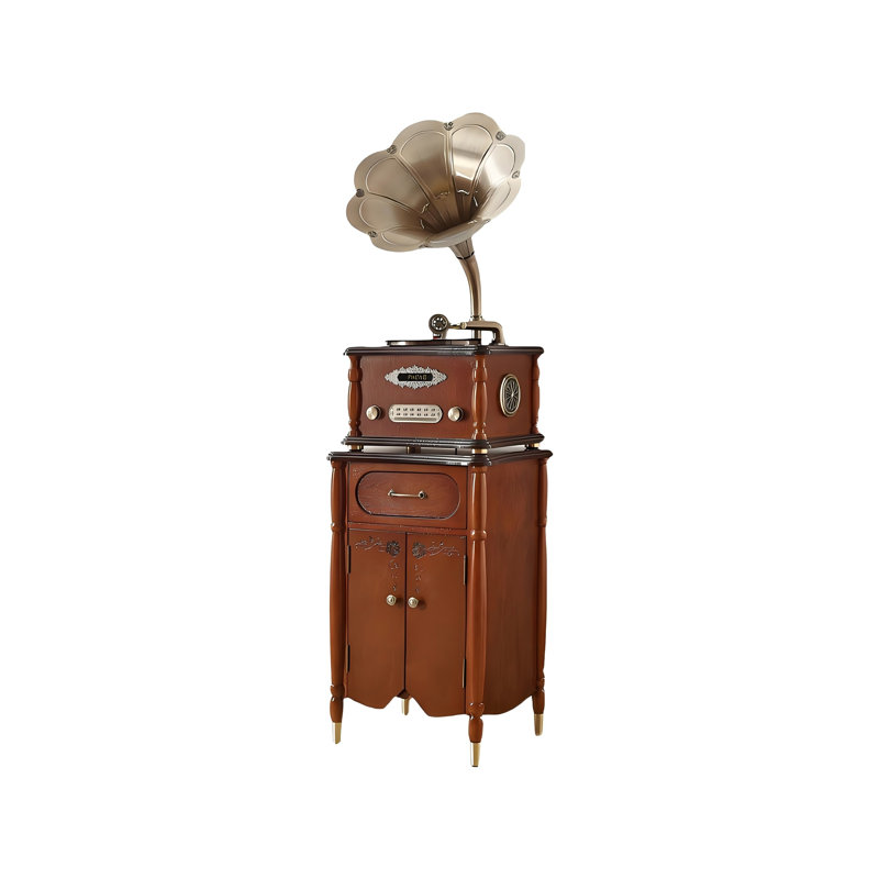 Retro Brown Record Player with Bluetooth Speaker Integrated Phonograph and CD Playback