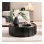Table basse ronde de 35,43 po pour table de salon en fibre de verre, table basse au design moderne pour bureau, appartement, sans assemblage, noir mat