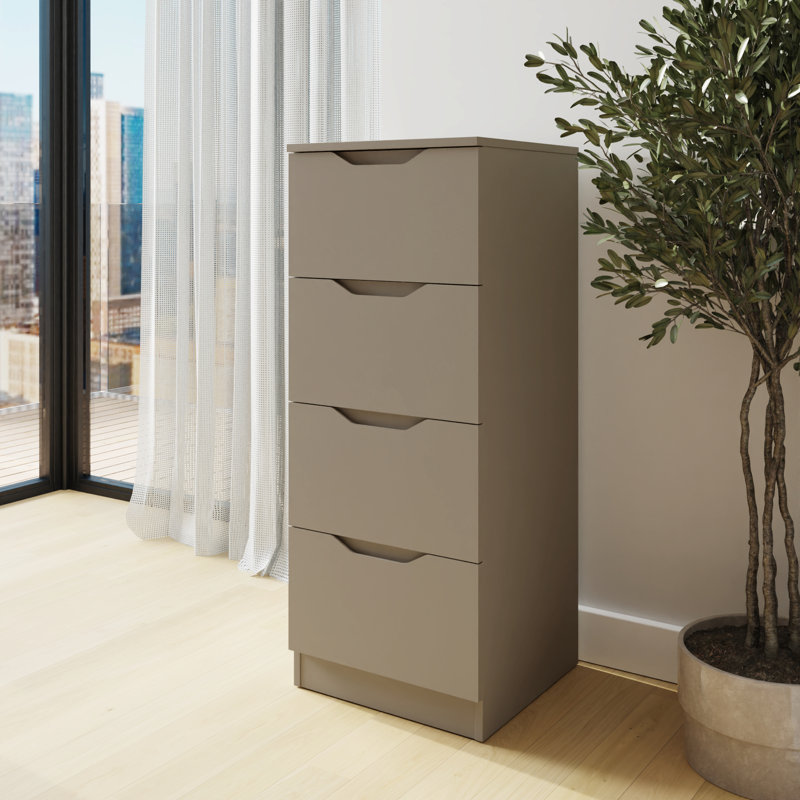 Groove Handle Slim 4 Drawer Chest, Beige