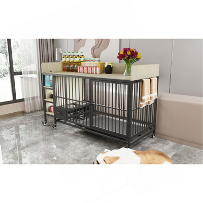 Large Pet Cage With Storage Rack, Drawers With Stainless Steel Food And Water Basin, Made Of Iron Frame And MDF Material, Sturdy, Exquisite, And Practical