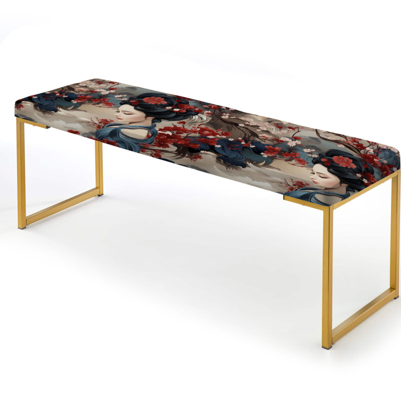 Geisha Grace - Oriental Upholstered Gold Bench