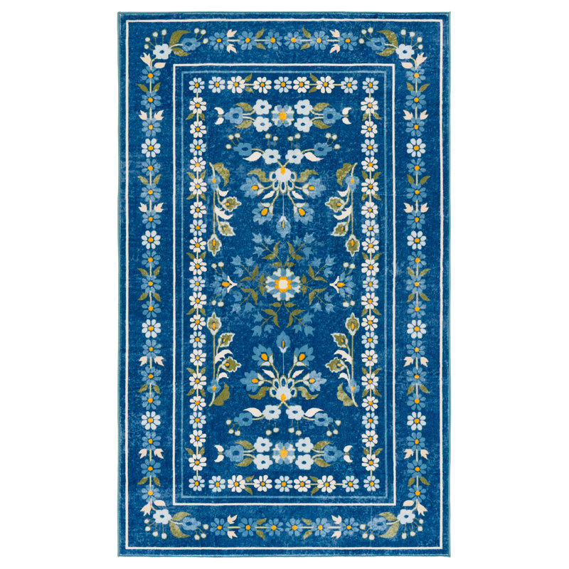 Msrw 179 Performance Machine Washable Floral Rug, Rectangle 3' x 5'