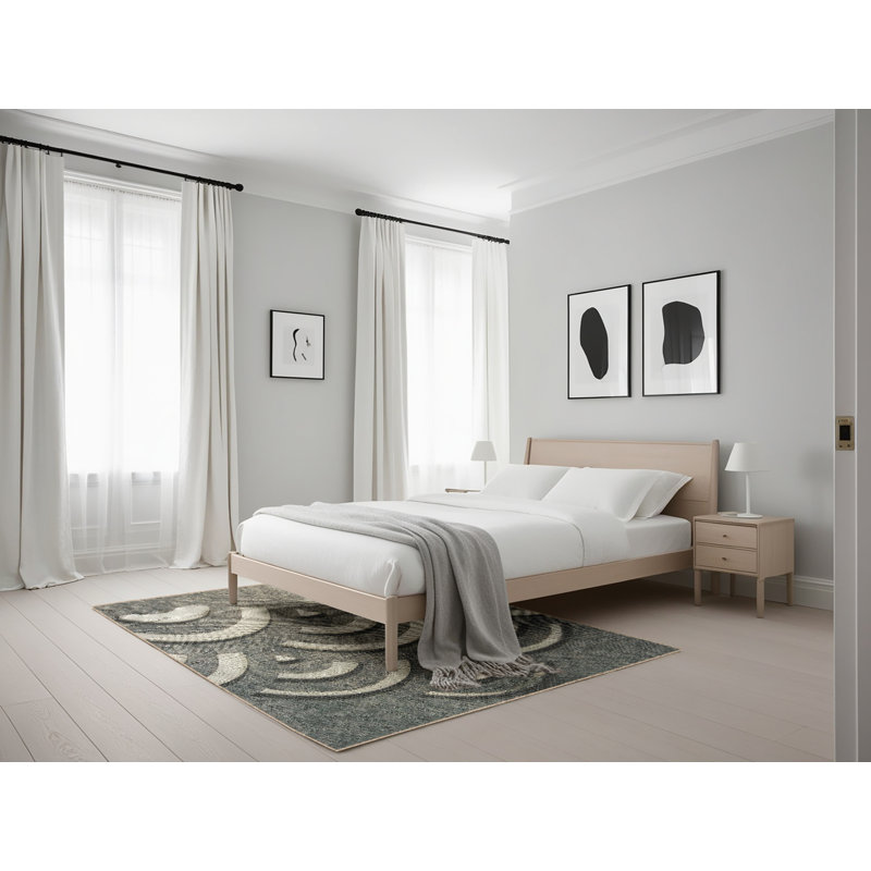 Tapis beige/gris tissé à la machine, Rectangle 5 pi x 7 pi