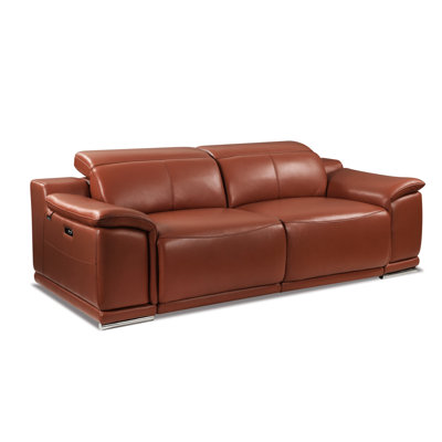 Leather Power Recliner With Kiln-dried Base, 3-layer High Foam, Camel, Stainless Steel Legs, Charging Option Top Grain Reclining Furniture , Hardwood, Ability