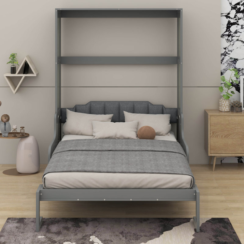 Queen Murphy Bed With Cushion, Gray