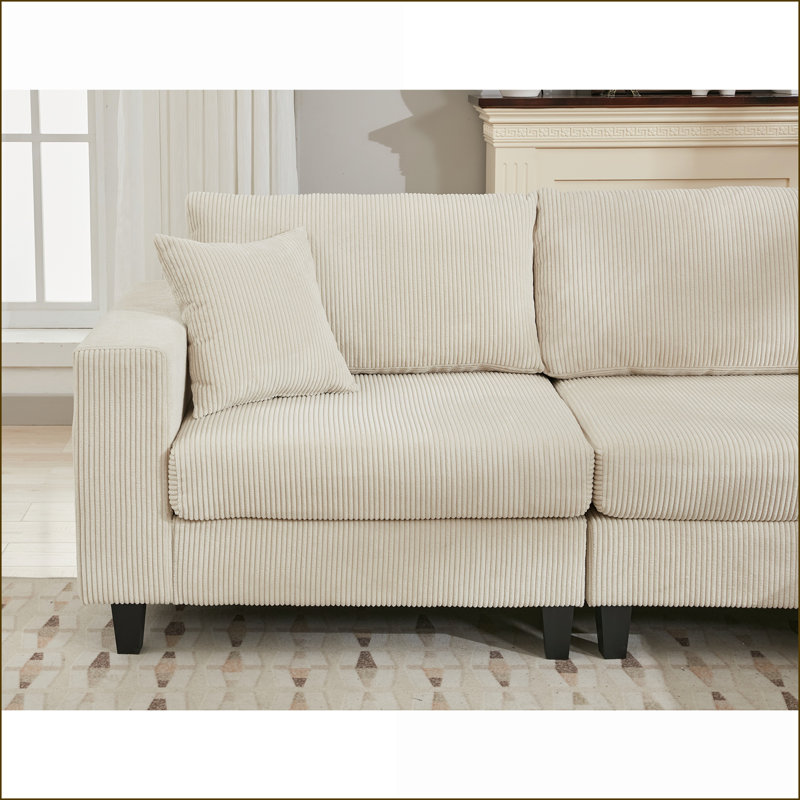 Canapé modulaire, canapé en velours côtelé à 5 places en L avec coussins, beige | Beige | Standard