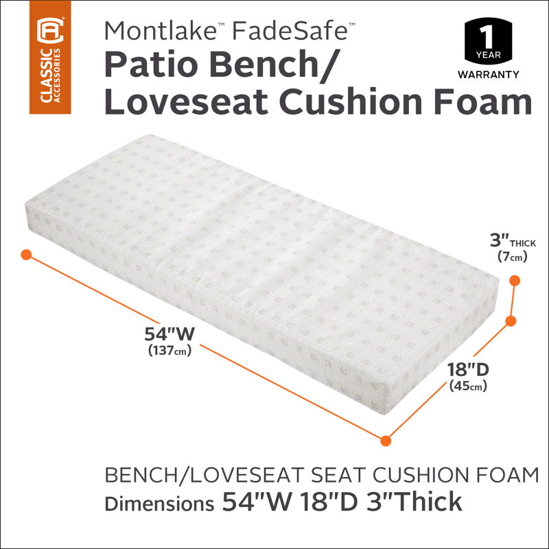 Ayvion Outdoor 3'' Bench Seat Cushion, 3" H x 54" W x 18" D