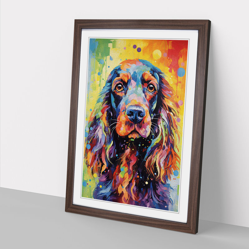 Cocker Spaniel Impressionism - Single Picture Frame Print on Wood, 64cm H x 46cm W x 2cm D, Walnut