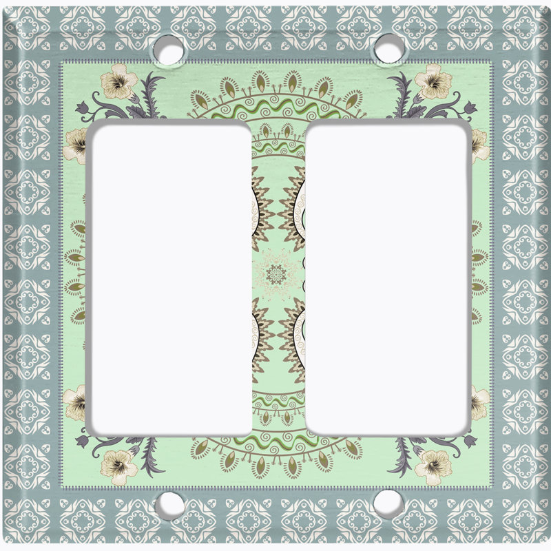 Metal Light Switch Plate Outlet Cover (Green Teal Paisley Bandana Tile   - Single Toggle)