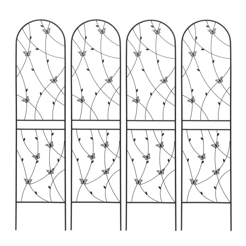 Ensemble de 4 treillis de jardin en métal 86,7 "x 19,7" antirouille pour plantes grimpantes déco papillon