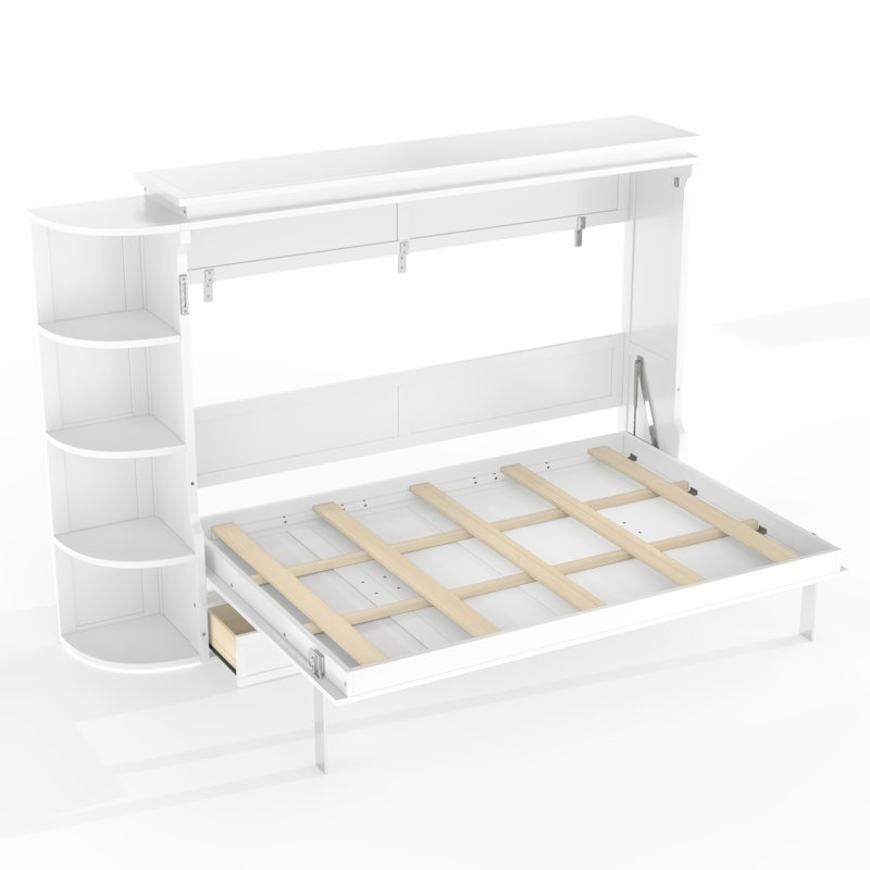 Lit escamotable peu encombrant avec rangement, design moderne en bois blanc pour la maison