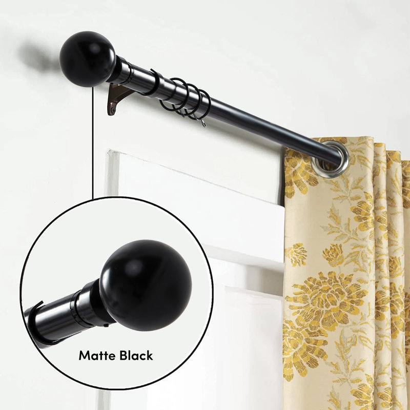 Waloo Premium-Quality Adjustable Plain Metal Curtain Rod for Heavy Room Darkening Panels (with Finials), 160-300cm