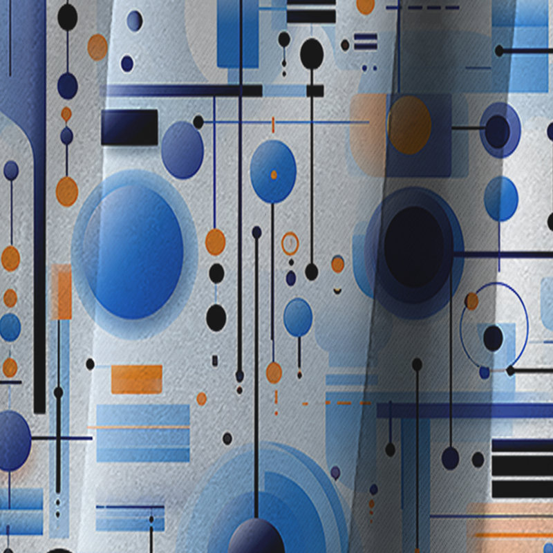 Bleu et blanc Matrix Grid II - Rideau abstrait - Rideau géométrique occultant en velours - 1 panneau, L 52 po x L 120 po