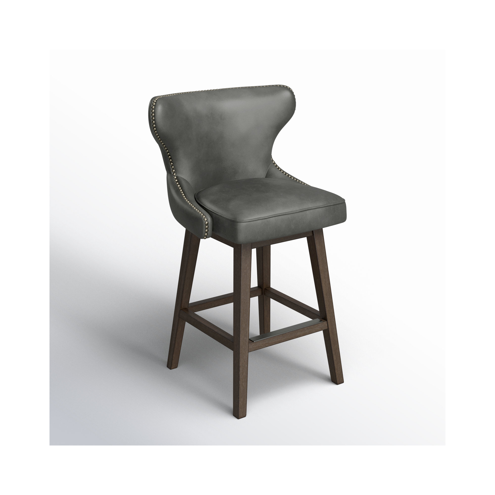 Caraline Leather Swivel Stool, Wax Elephant Faux Leather, Counter Stool (26" Seat Height)