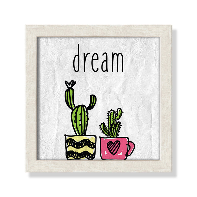 «Cacti A», art encadré, 8" H x 8" W x 1.18" D, Encadré de boîte à grain de bois blanc
