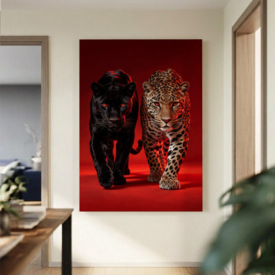 Impression sur toile encadrée, panthère et léopard