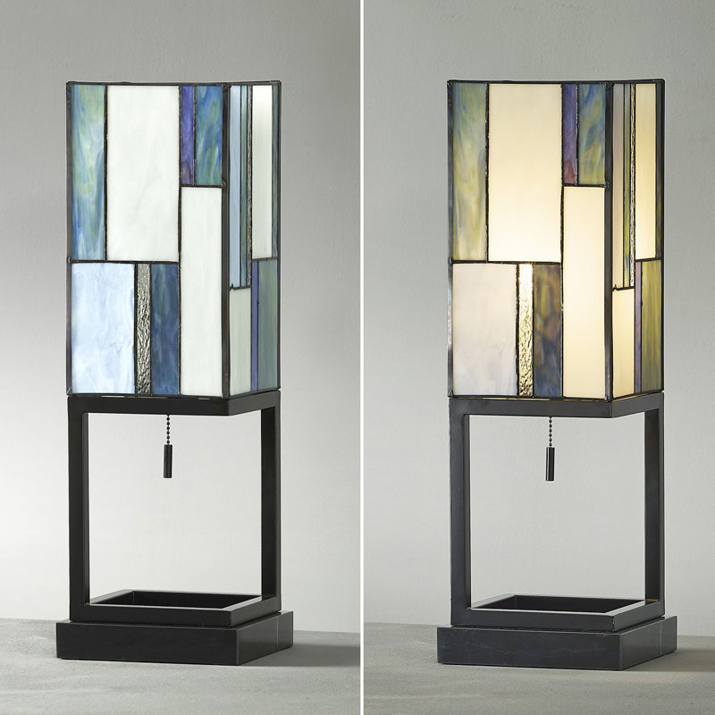 Aayush 22" H Tiffany Glass Table Lamp -Cool Tone, Blue/Purple/Green/Ivory