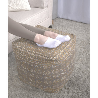 Pouf carré fait à la main avec taupe et or, utilisé comme coussin de sol, dimensions de 16 po, capacité de 200 lb, pièce décorative, perles intérieures fabriquées à la main dans une taille de 16 po x 16 po x 16 po, limite de poids,