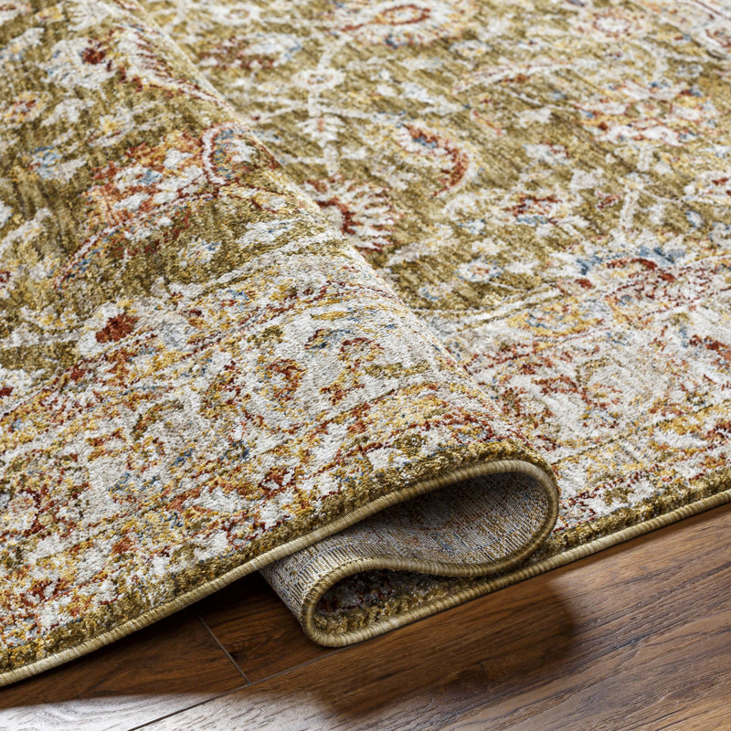 Tapis oriental en polyester tissé à la machine Bower en olive / crème / brun foncé, Rectangle 2 pi x 3 pi