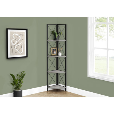 Bibliothèque à 4 niveaux en métal pour plantes - gris, décoration de maison moderne, stratifié gris et noir
