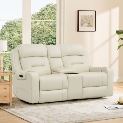 Olathe Genuine Leather Dual Motor Power Reclining Lay Flat Sofa With Power Headrest