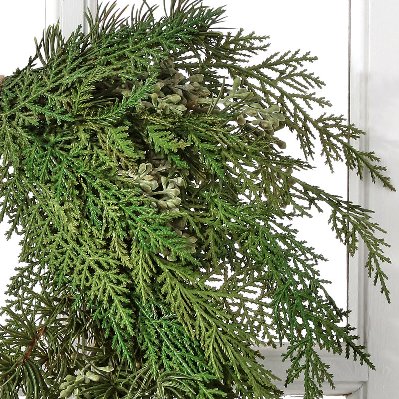 Faux Pine Wreath, 22.05" H x 22.05" W x 5.91" D