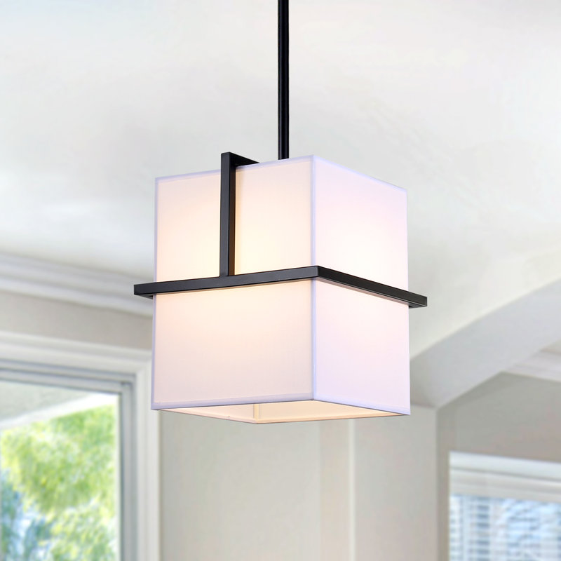  1-Light Single Square/Rectangle Cube Pendant for Kitchen Dining Room Foyer Entryway, Matte Black