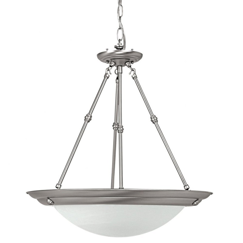 3 - Light Single Pendant, 20.75" H x 20" W x 20" D, Matte Nickel, Incandescent
