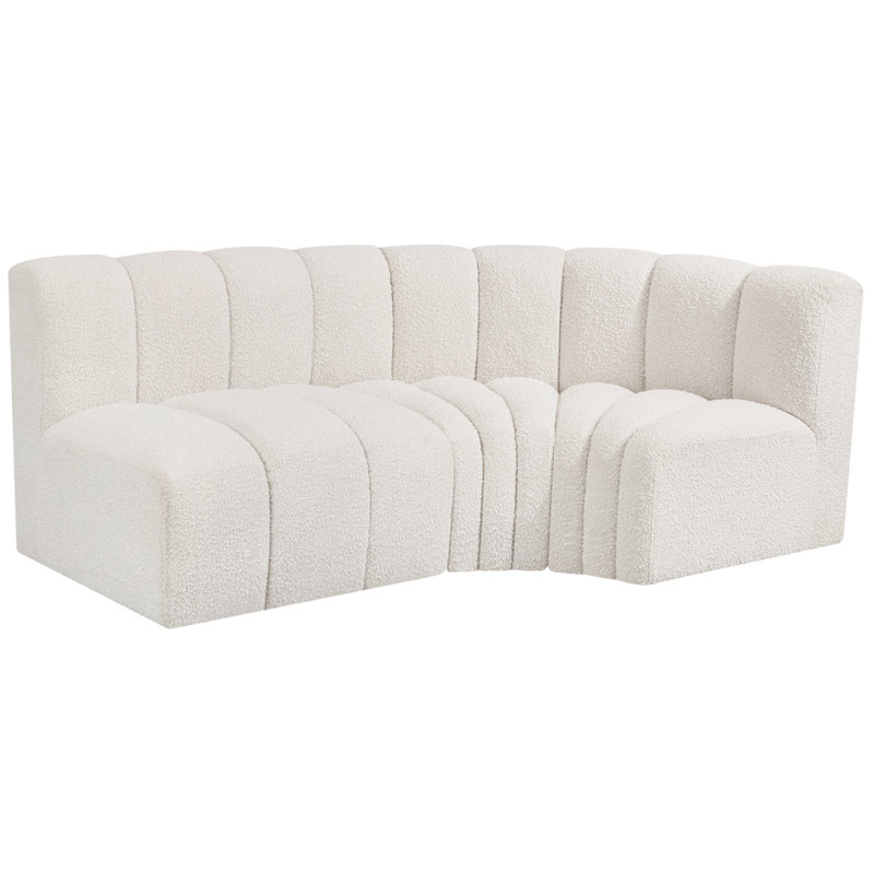 Holdren Upholstered Curved Sectional Reversible, Cream Boucle Fabric