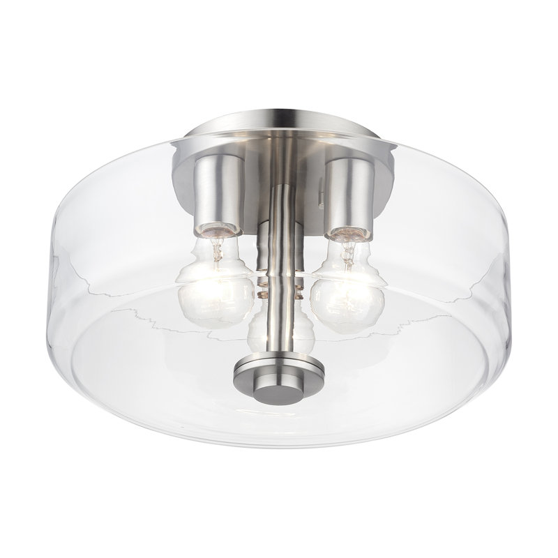 Grand verre semi-encastré 3 lumières en laiton antique soufflé à la bouche, Nickel brossé