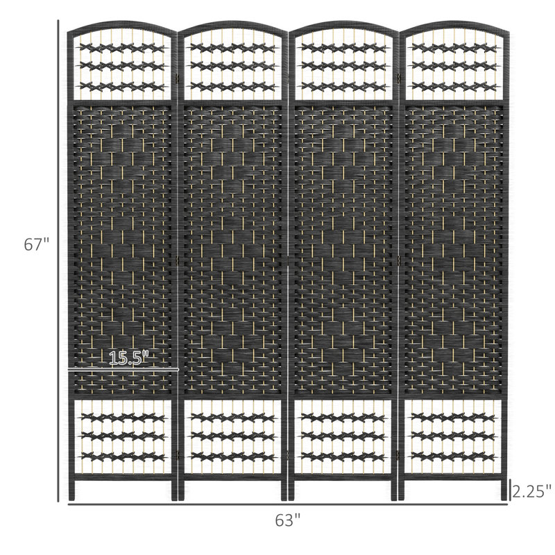 Paravent 4 panneaux, écran d'intimité pliable, 5,6 pi, cloison de séparation en fibre noire, tissé à la main pour le salon, la chambre à coucher, espace intelligent